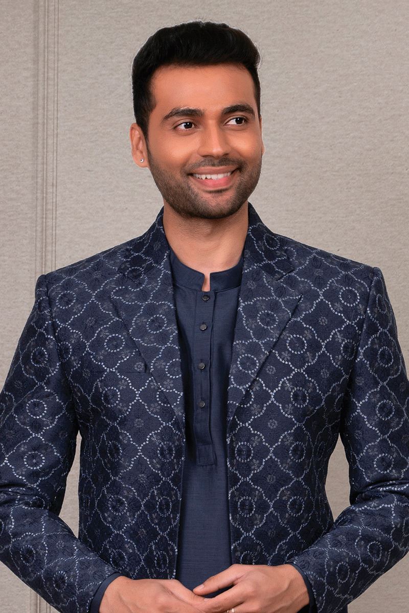 Exquisite Navy Blue Designer 3-Piece Men’s Suit for Reception, Wedding, and Festivals