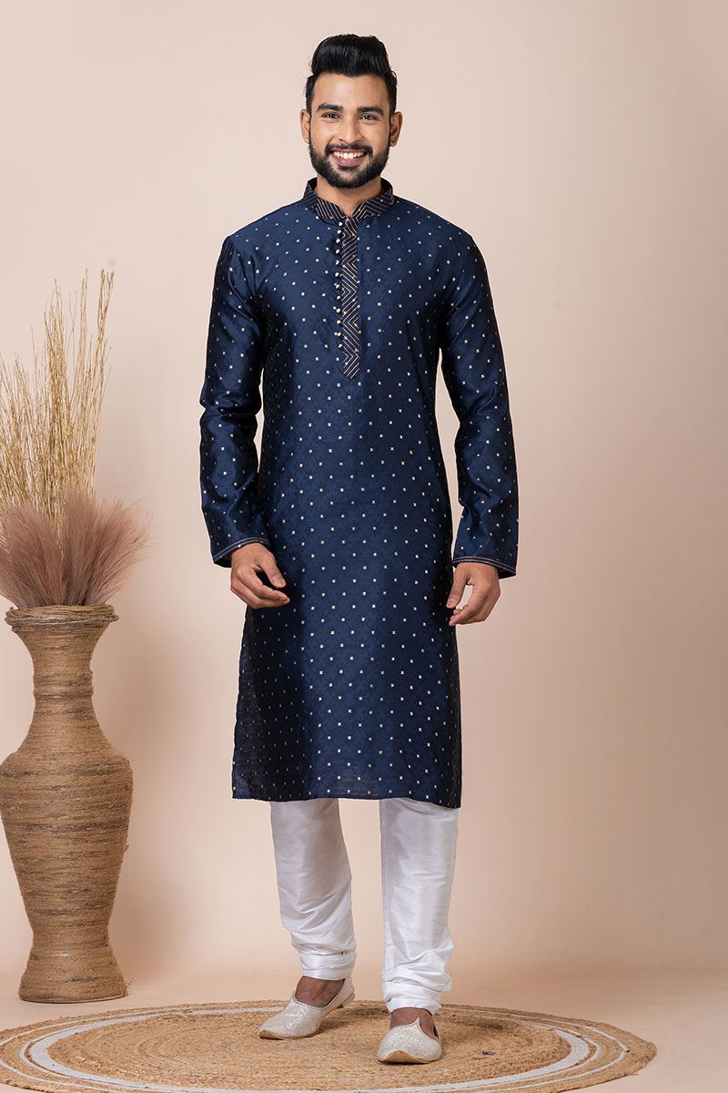 Fancy Navy Blue Designer Kurta Pyjama Set for Engagement, Wedding, Party, and Festivals