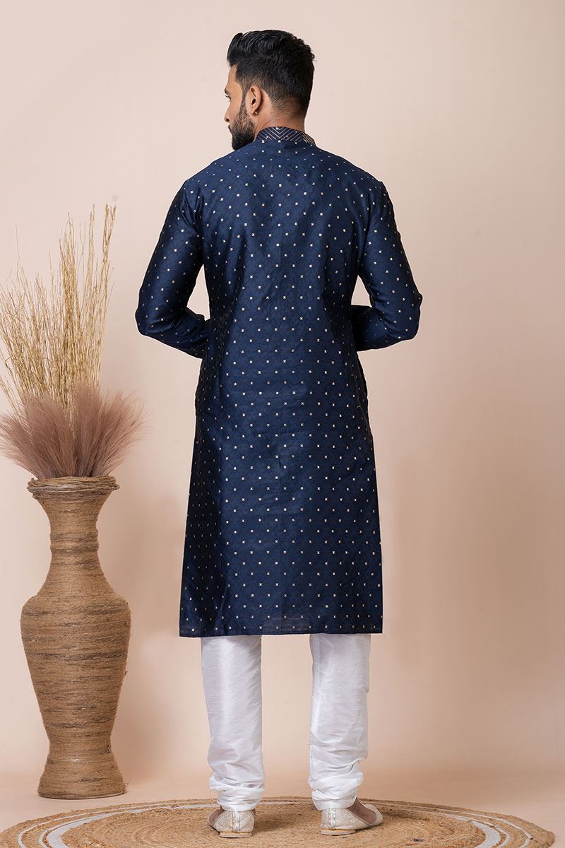 Fancy Navy Blue Designer Kurta Pyjama Set for Engagement, Wedding, Party, and Festivals