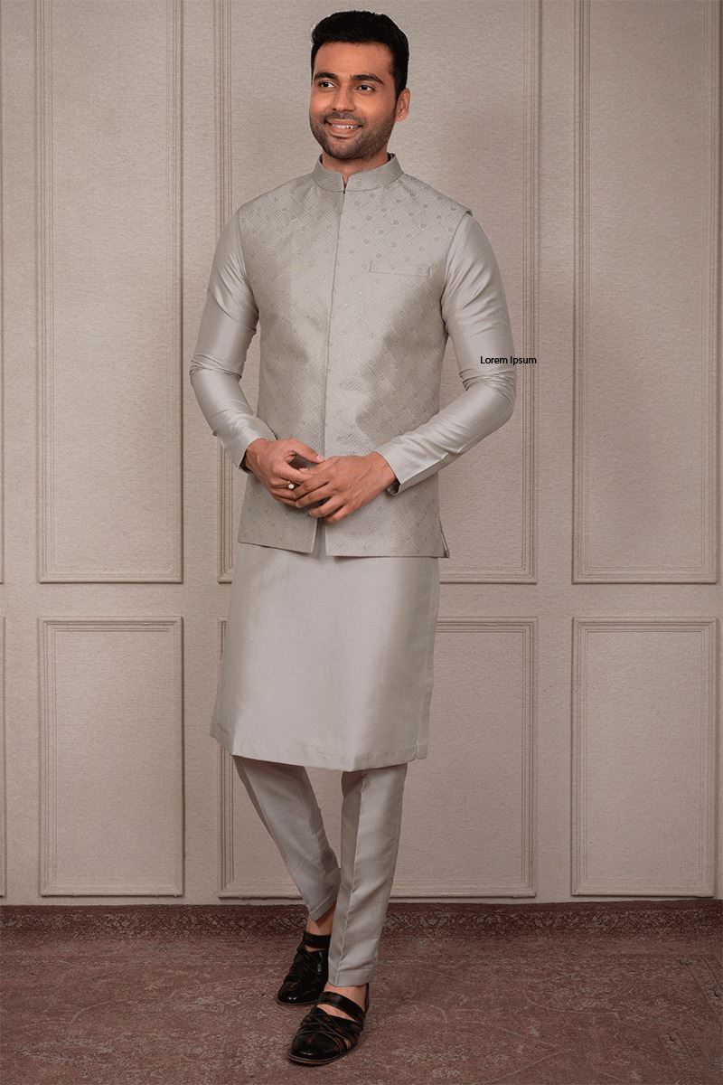 Delightful Grey Designer 3-Piece Men’s Suit for Reception, Wedding, and Festivals