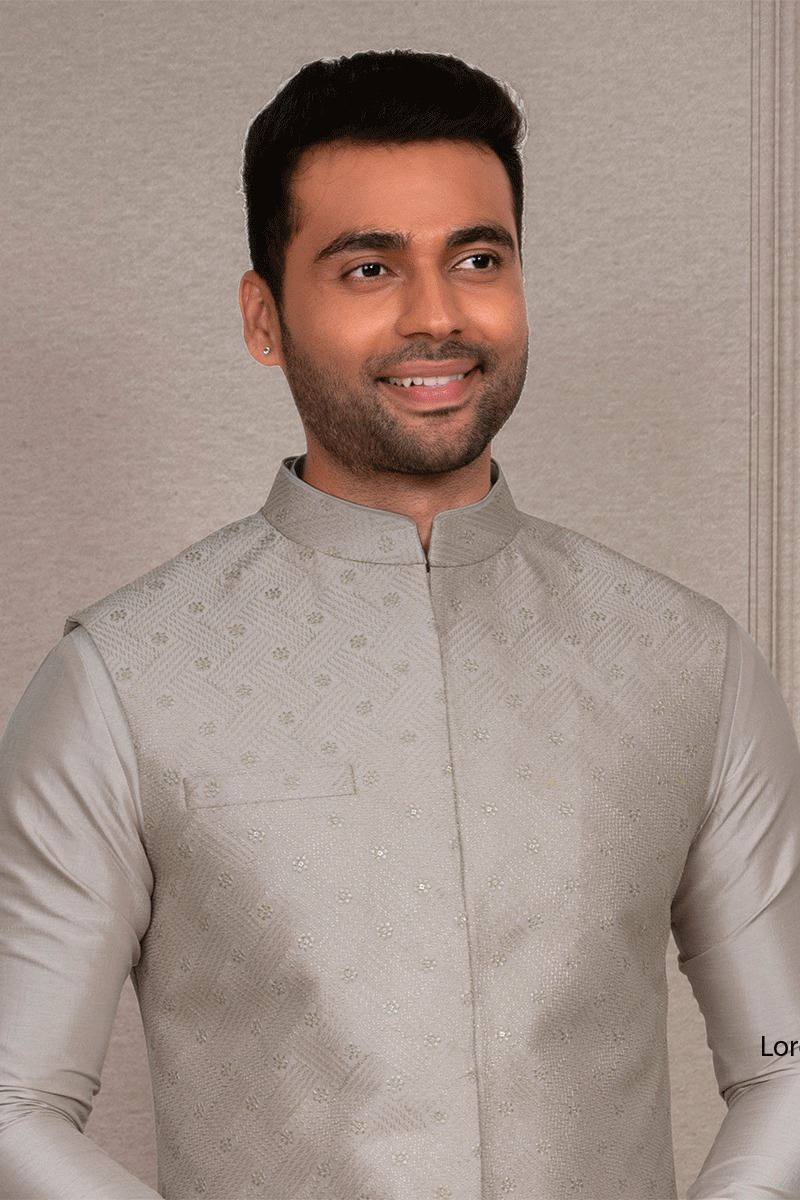 Delightful Grey Designer 3-Piece Men’s Suit for Reception, Wedding, and Festivals