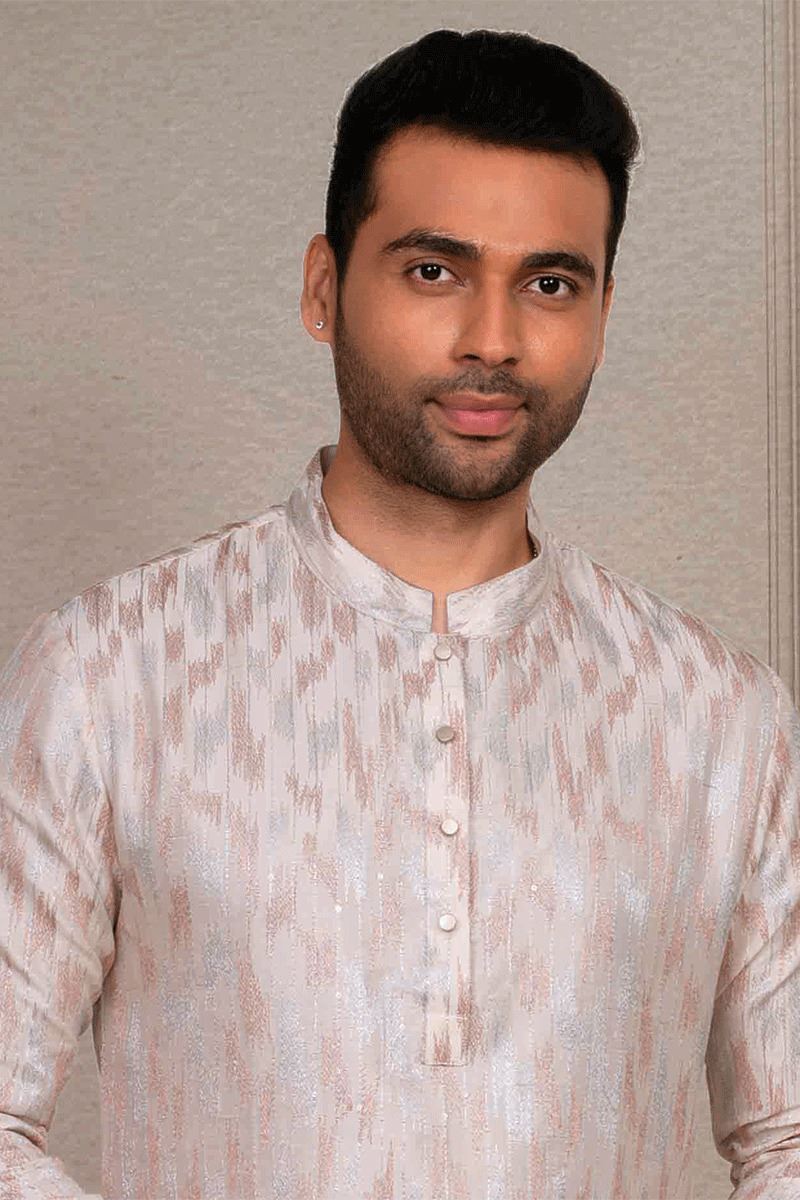 Appealing Light Peach Designer Kurta Pant Set for Engagement and Reception