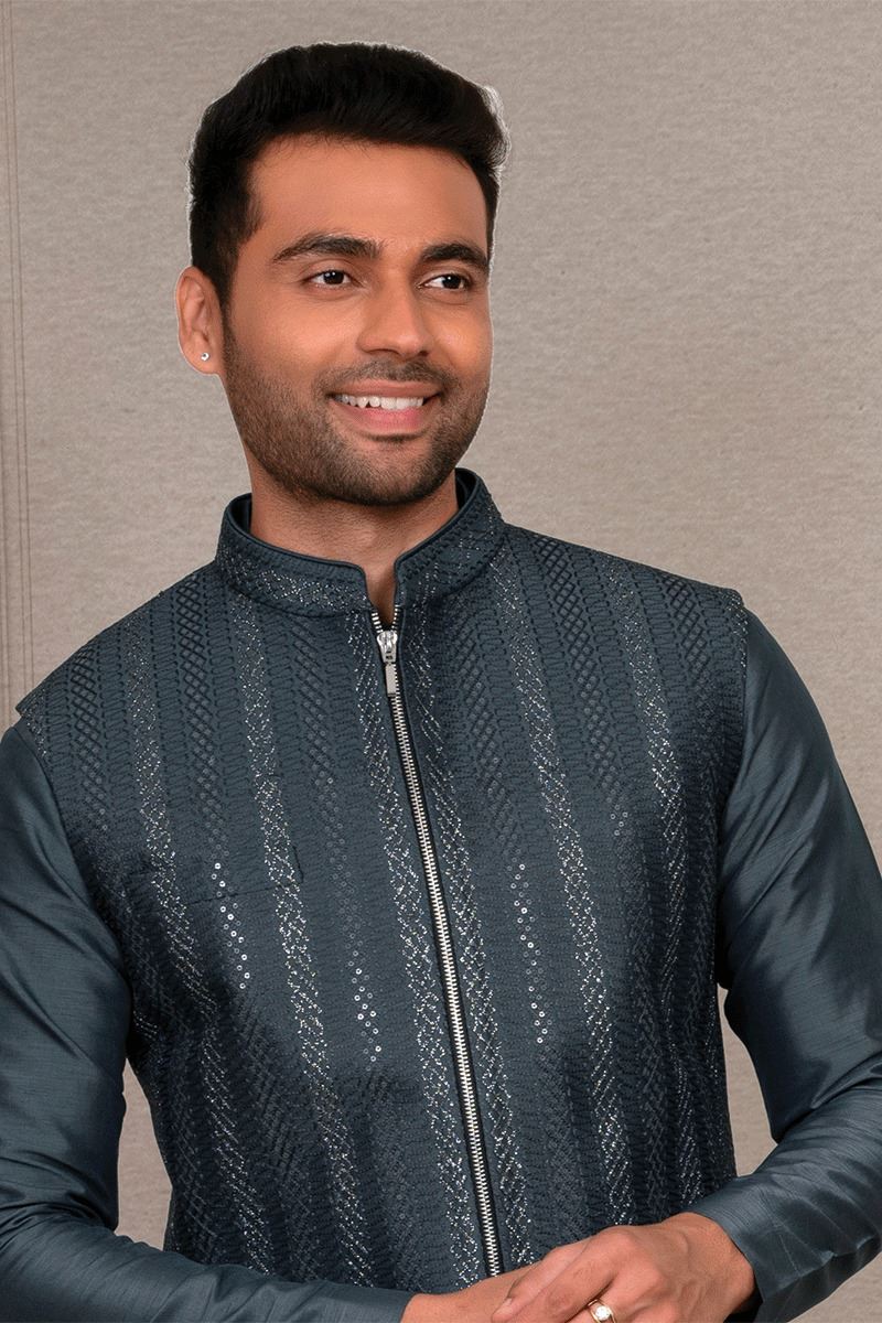 Impressive Rama Blue Designer 3-Piece Men’s Suit for Reception, Wedding, and Festivals