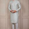 Majestic Silver White Designer Kurta Pant Set for Party and Festivals