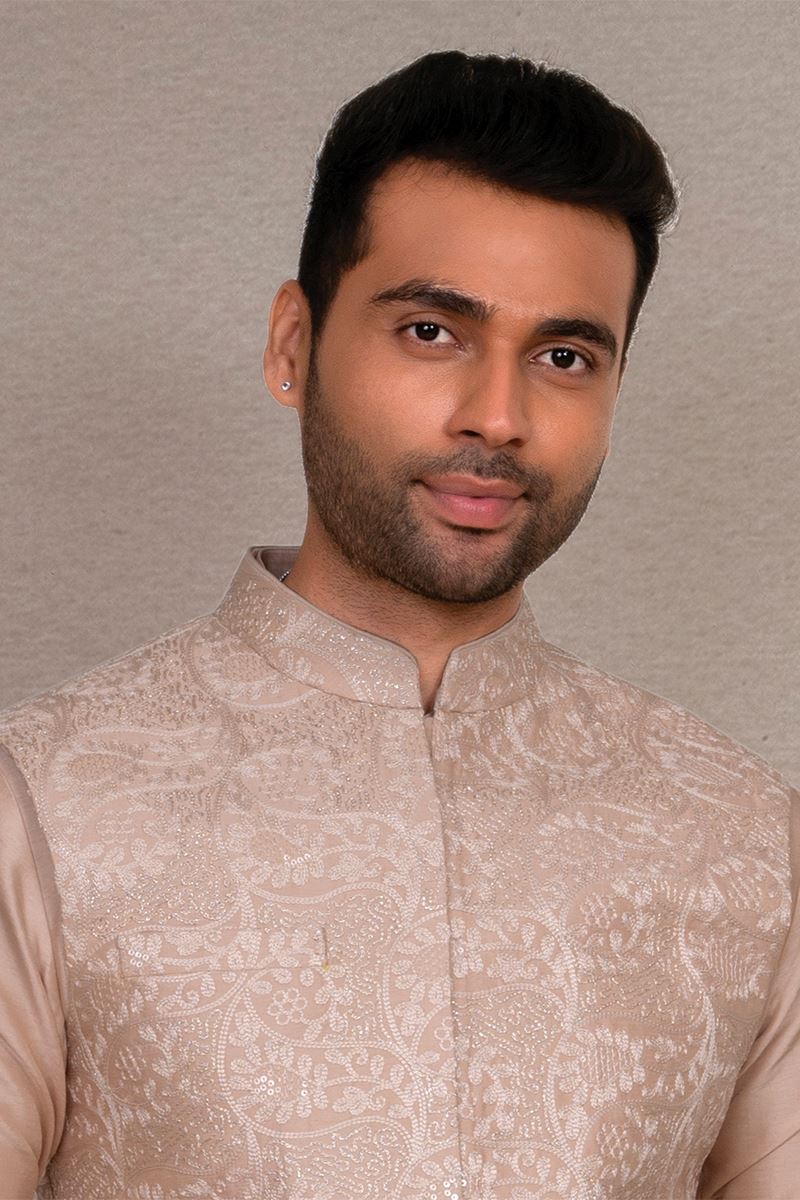 Spectacular Peach Designer 3-Piece Men’s Suit for Engagement, Reception, and Party