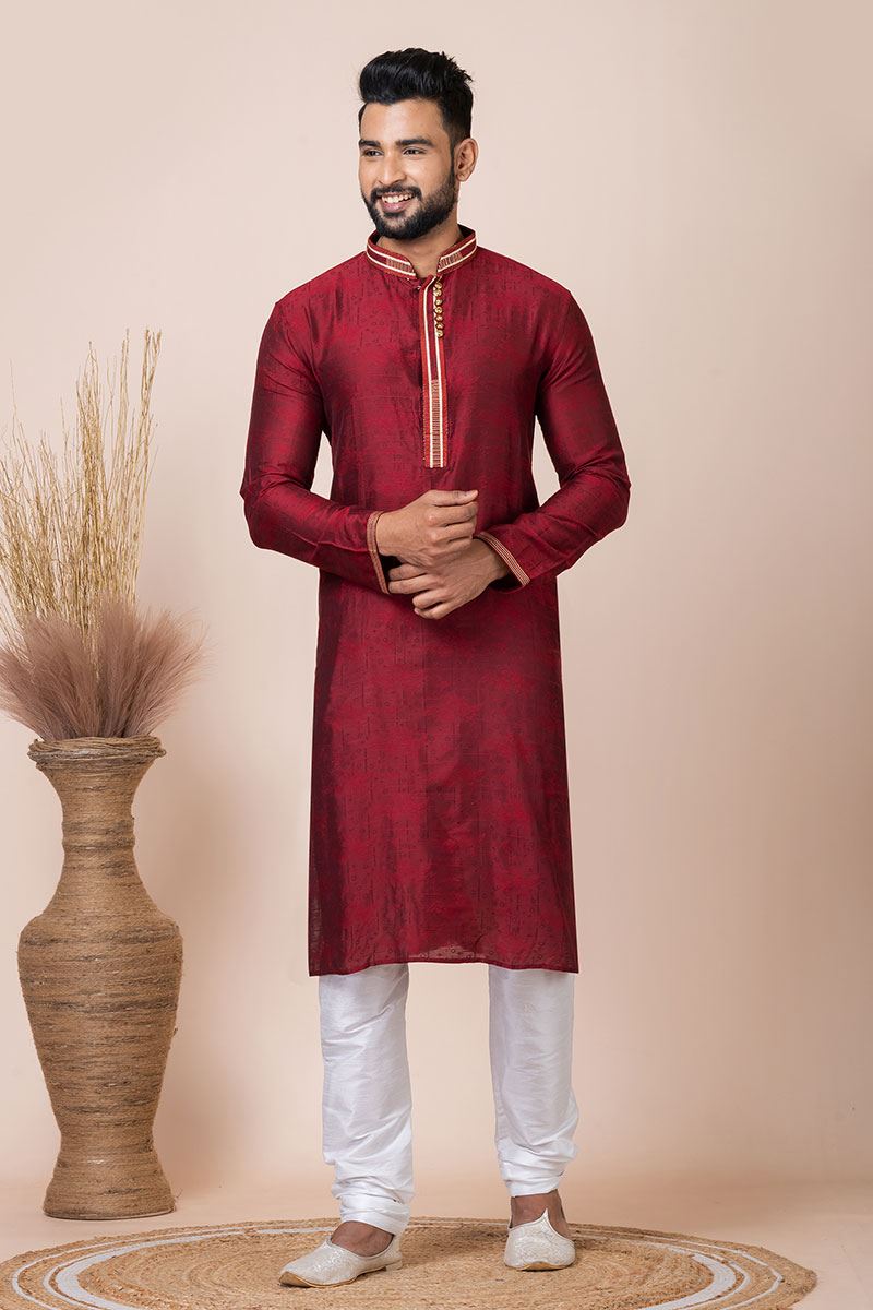 Attractive Maroon Designer Kurta Pyjama Set for Wedding, Party, and Festivals