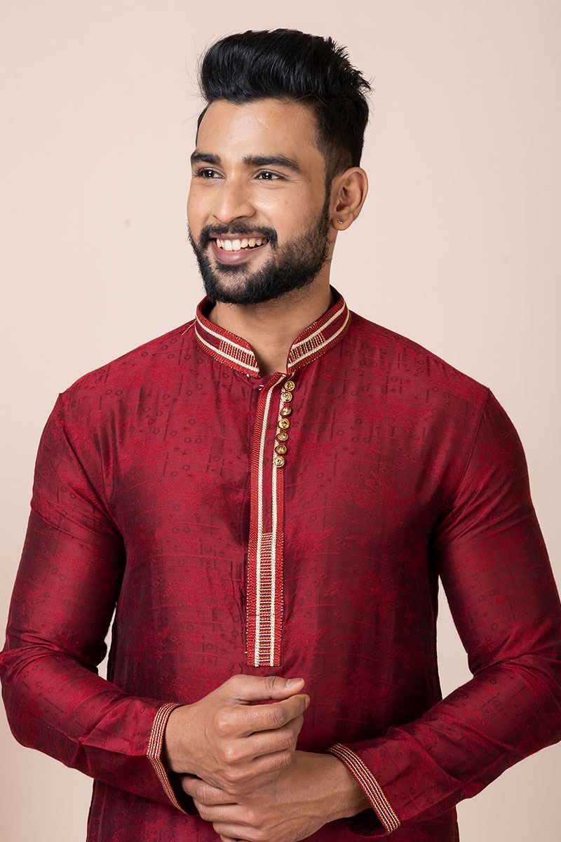 Attractive Maroon Designer Kurta Pyjama Set for Wedding, Party, and Festivals