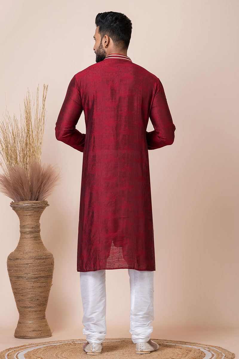 Attractive Maroon Designer Kurta Pyjama Set for Wedding, Party, and Festivals