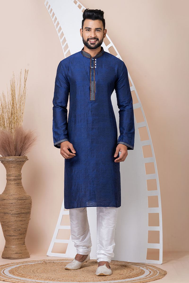 Stylish Navy Blue Designer Kurta Pyjama Set for Wedding, Party, and Festivals