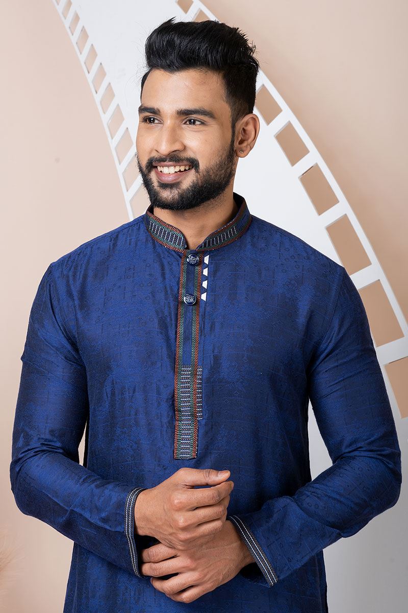 Stylish Navy Blue Designer Kurta Pyjama Set for Wedding, Party, and Festivals