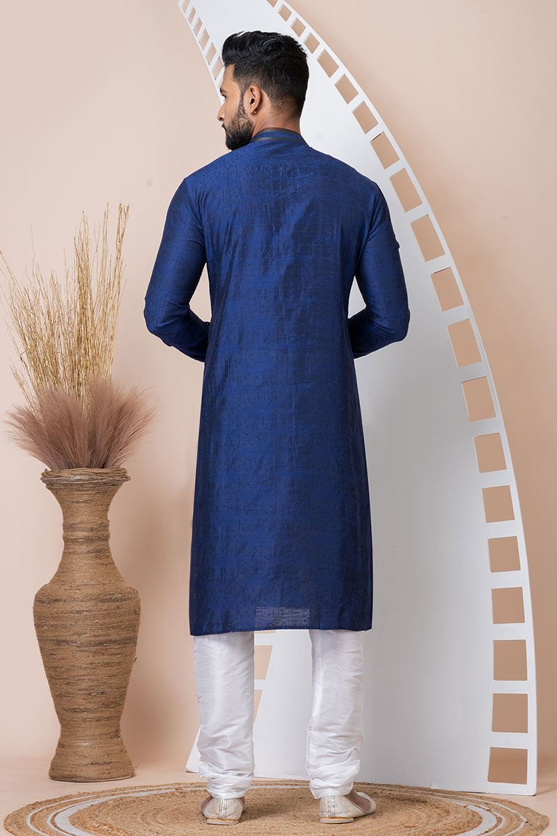 Stylish Navy Blue Designer Kurta Pyjama Set for Wedding, Party, and Festivals