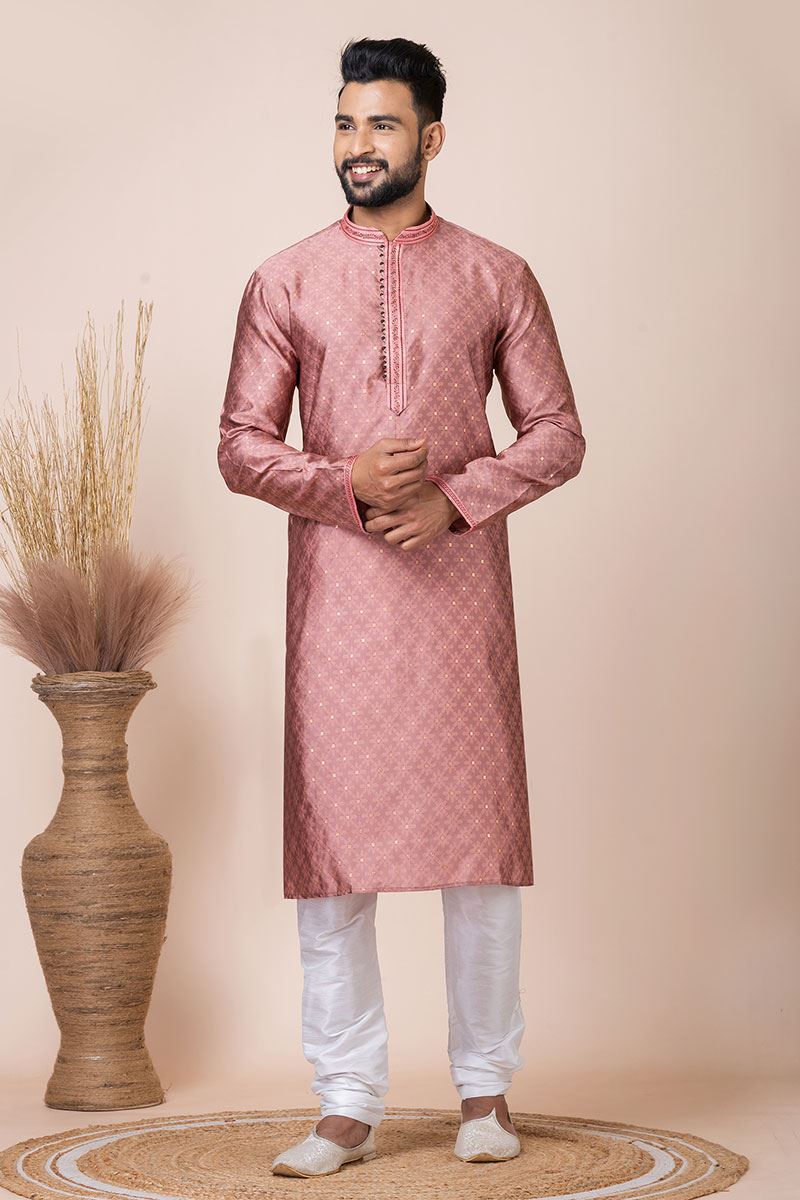 Aesthetic Dark Peach Designer Kurta Pyjama Set for Engagement, Reception, Party, and Festivals