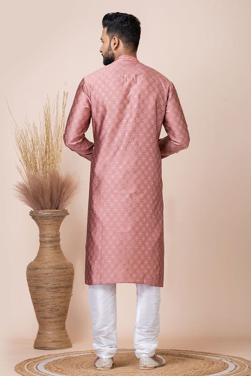 Aesthetic Dark Peach Designer Kurta Pyjama Set for Engagement, Reception, Party, and Festivals