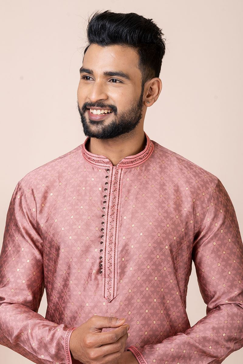 Aesthetic Dark Peach Designer Kurta Pyjama Set for Engagement, Reception, Party, and Festivals