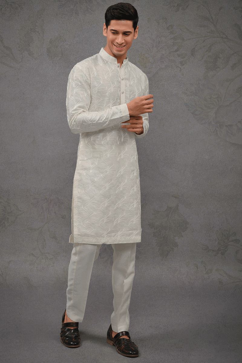 Aesthetic Off-White Designer Kurta Pant Set for Party and Festivals