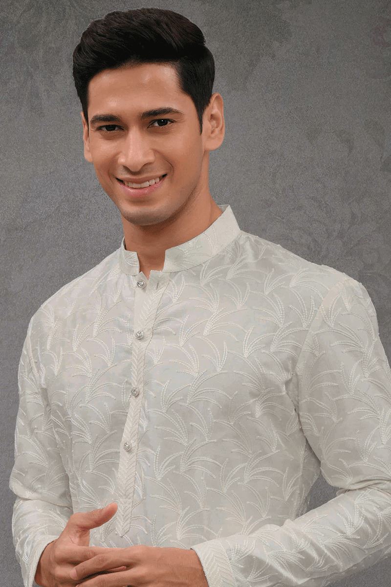 Aesthetic Off-White Designer Kurta Pant Set for Party and Festivals