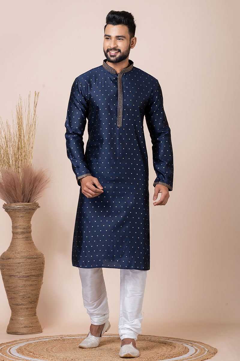 Captivating Navy Blue Designer Kurta Pyjama Set for Wedding, Reception, Party, and Festivals
