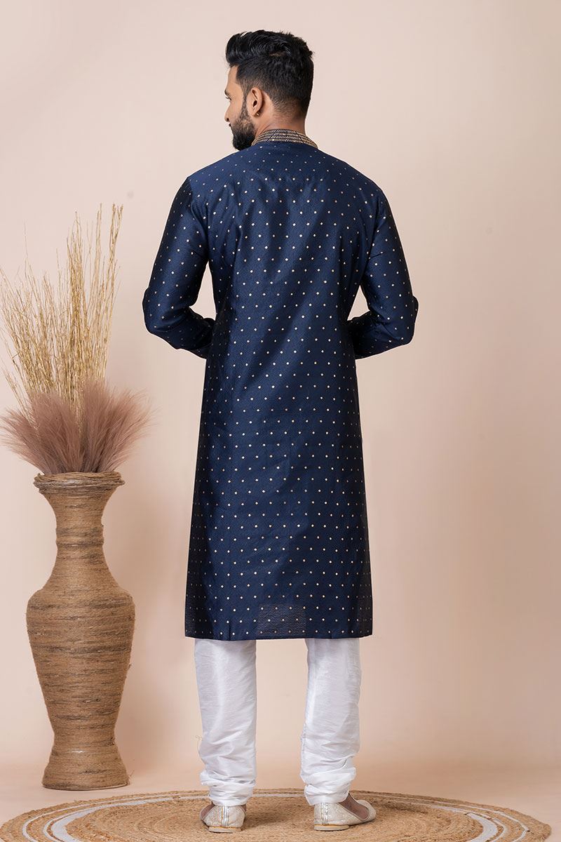 Captivating Navy Blue Designer Kurta Pyjama Set for Wedding, Reception, Party, and Festivals