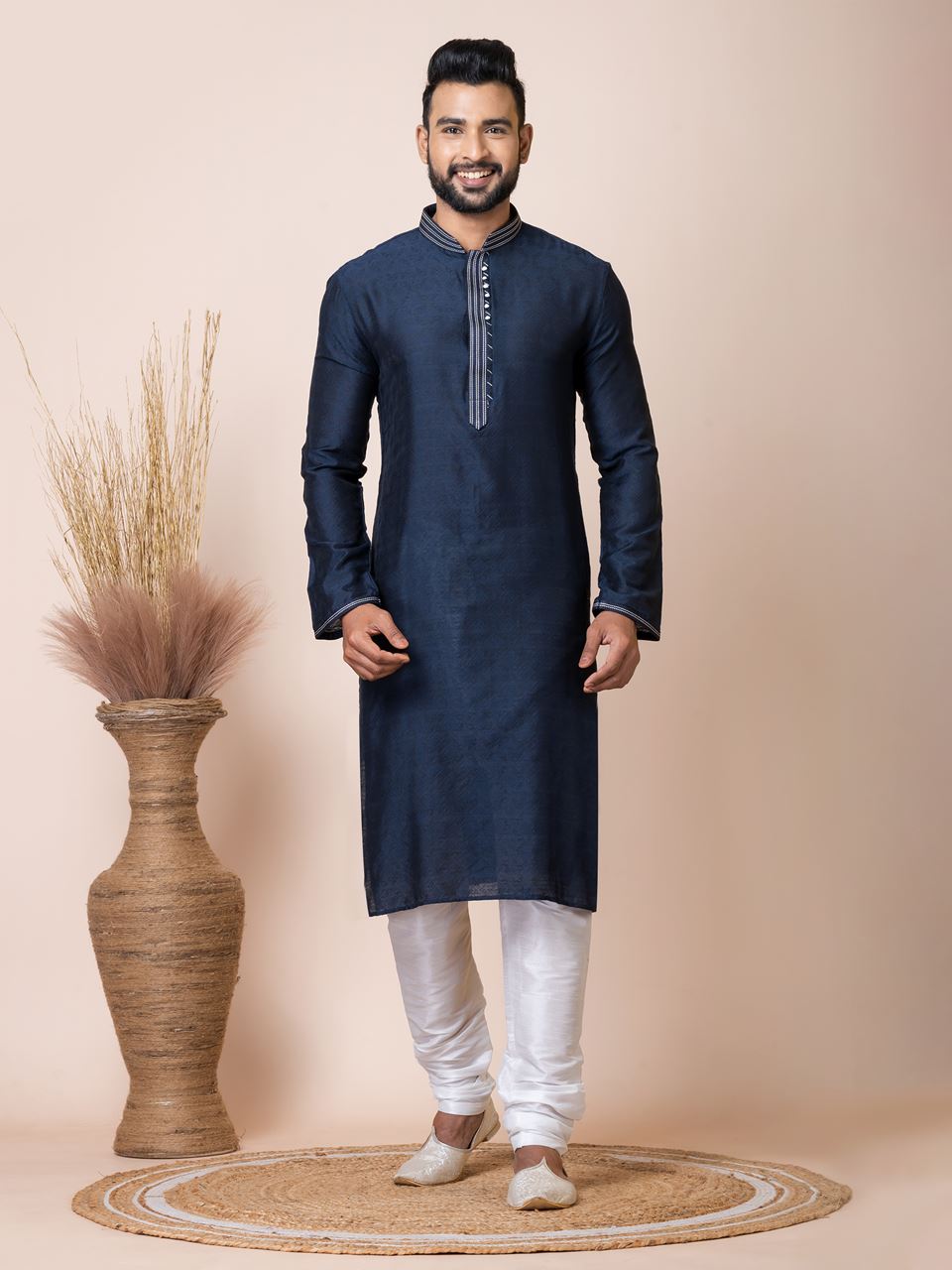 Spectacular Navy Blue Designer Kurta Pyjama Set for Wedding, Reception, Party, and Festivals