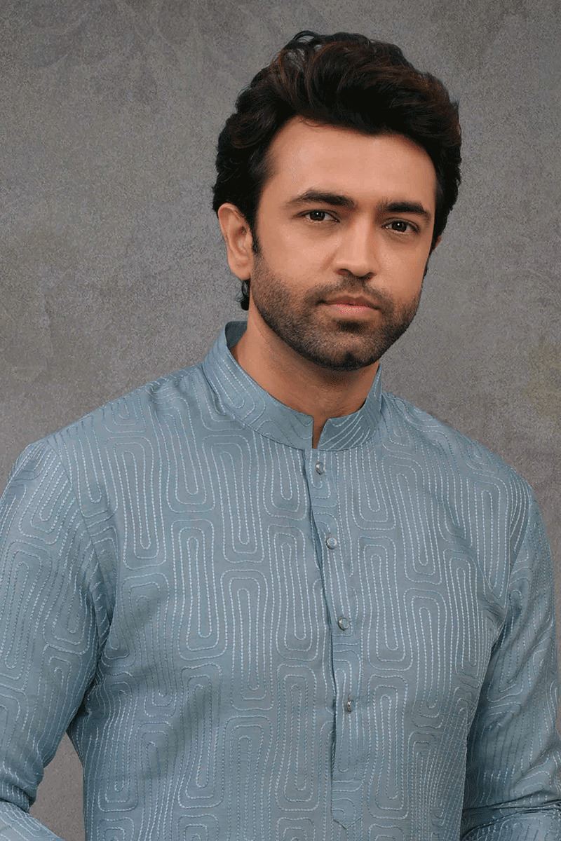 Fancy Water Blue Designer Kurta Pant Set for Party and Festivals