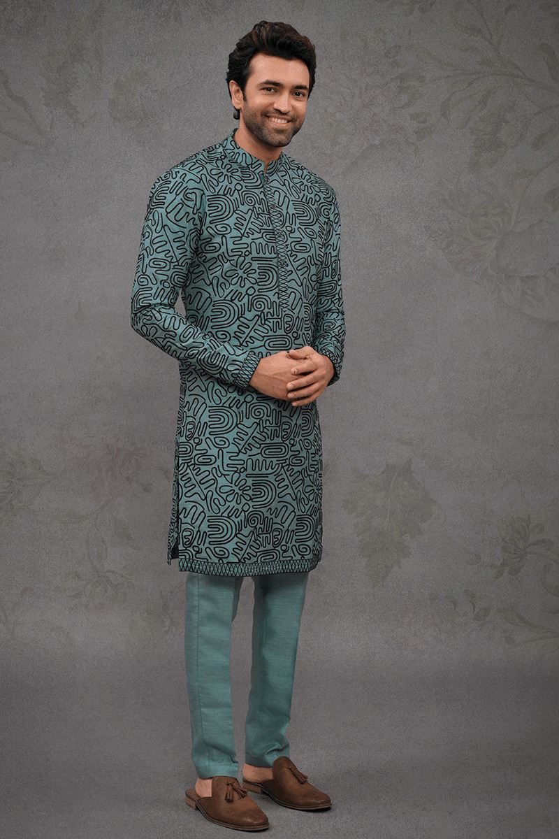 Marvelous Teal Blue Designer Kurta Pant Set for Party, Reception, and Festivals