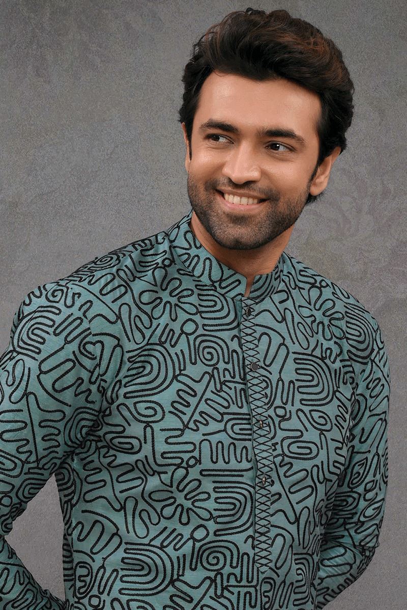 Marvelous Teal Blue Designer Kurta Pant Set for Party, Reception, and Festivals