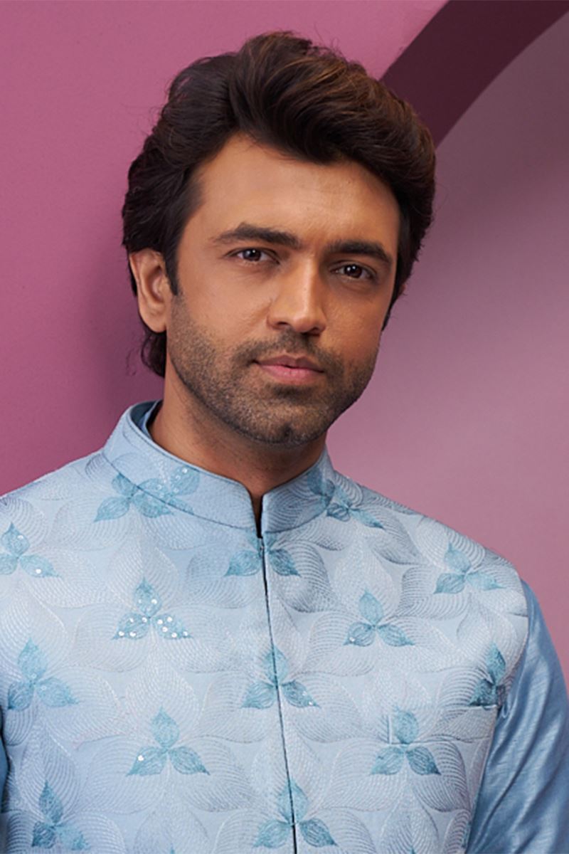 Awesome Sky Blue Designer 3-Piece Men’s Suit for Engagement and Reception