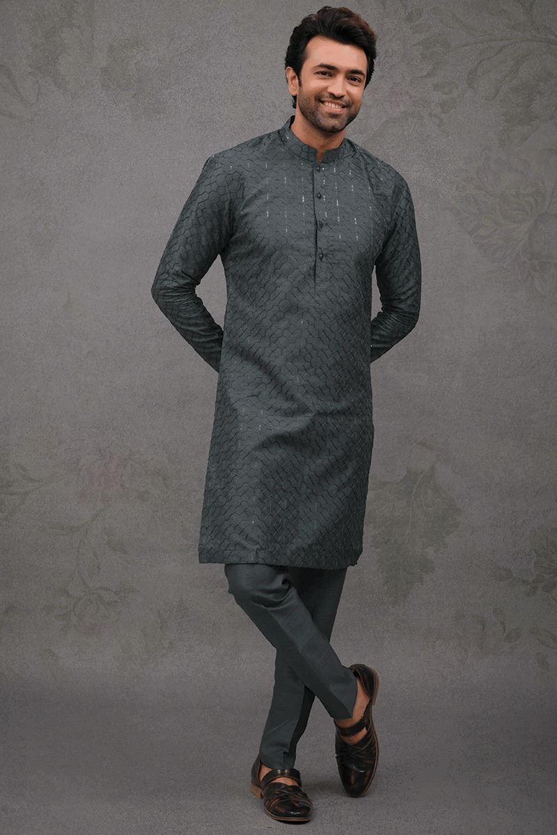 Royal Gray Designer Kurta Pant Set for Party, Engagement, Reception, and Festivals