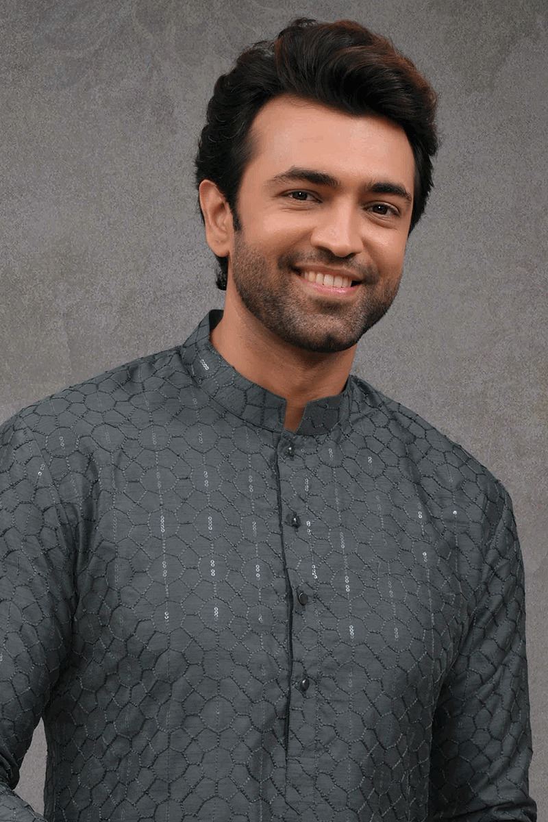 Royal Gray Designer Kurta Pant Set for Party, Engagement, Reception, and Festivals