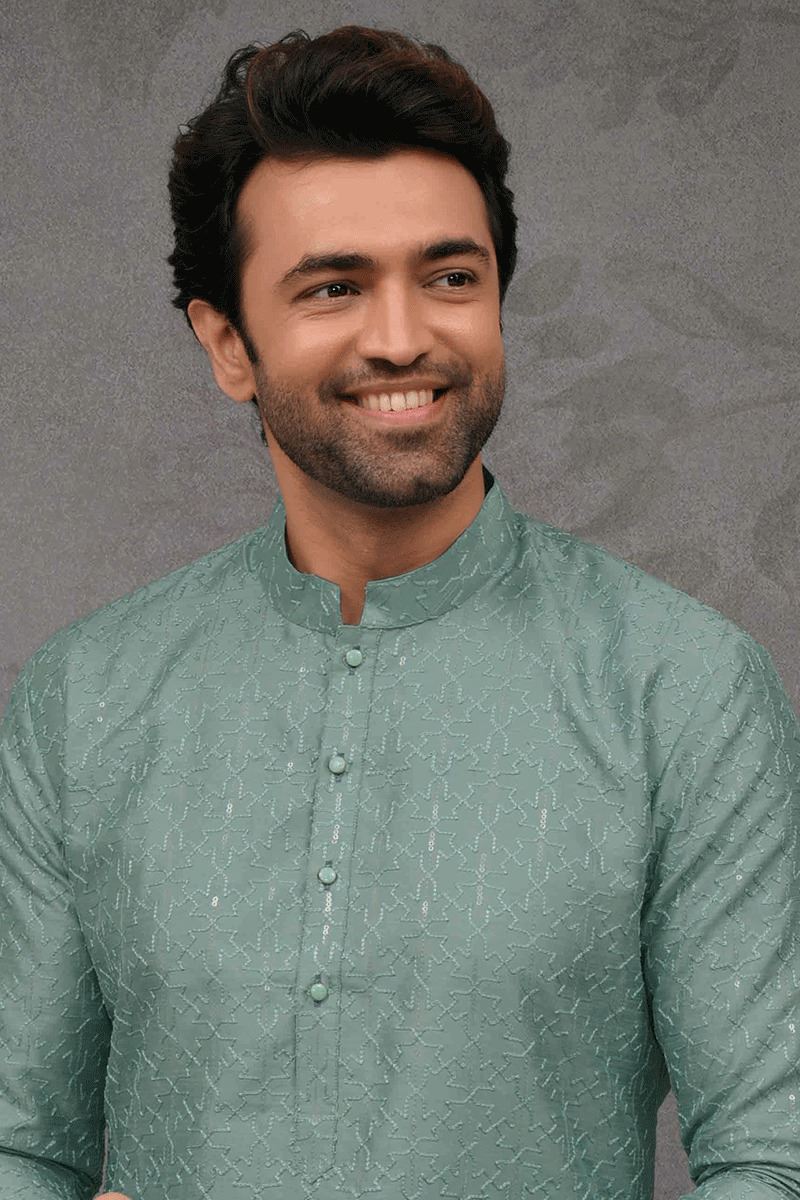 Splendid Sea Green Designer Kurta Pant Set for Party, Engagement, Reception, and Festivals