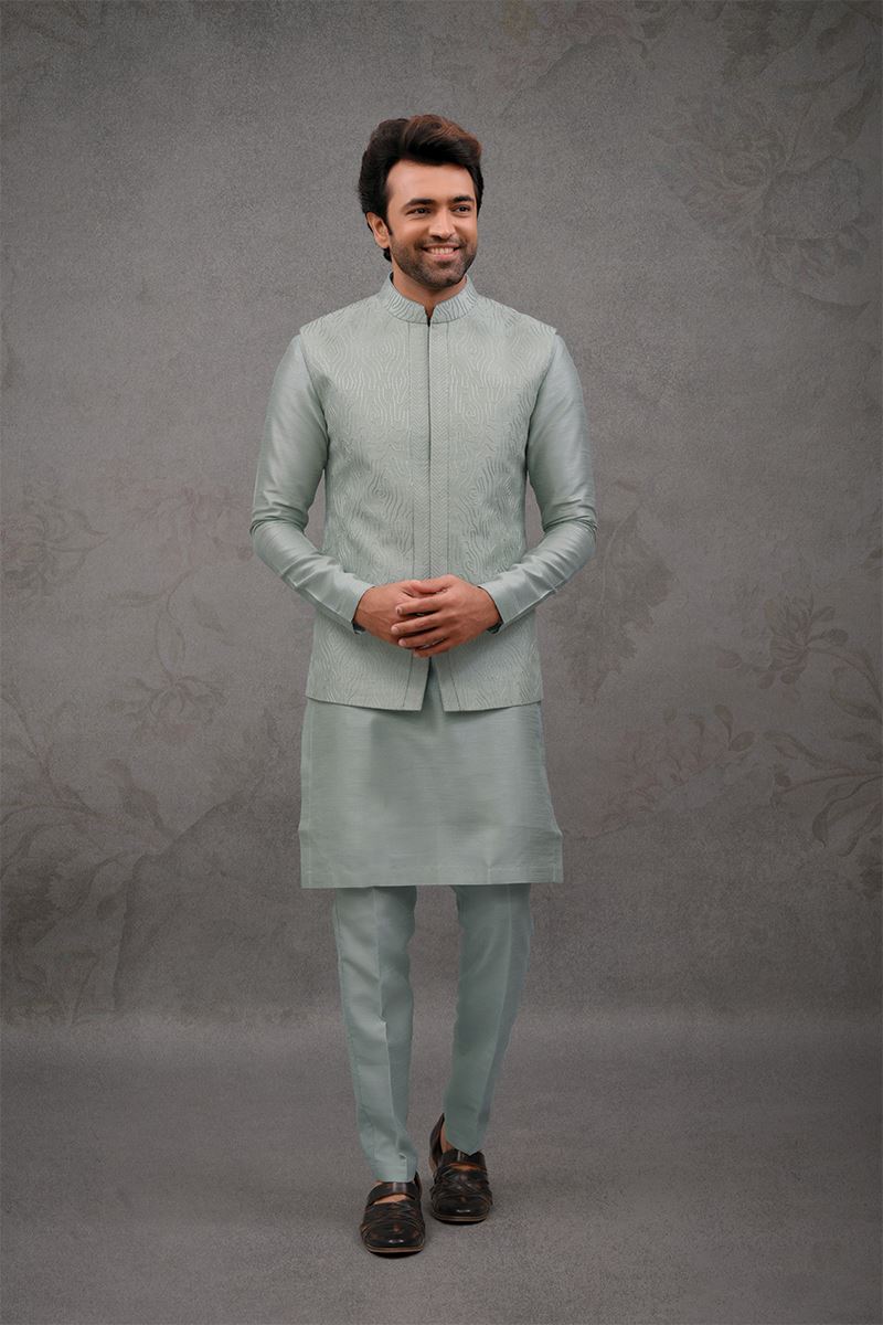 Artistic Sea Blue Designer 3-Piece Men’s Suit for Engagement and Reception