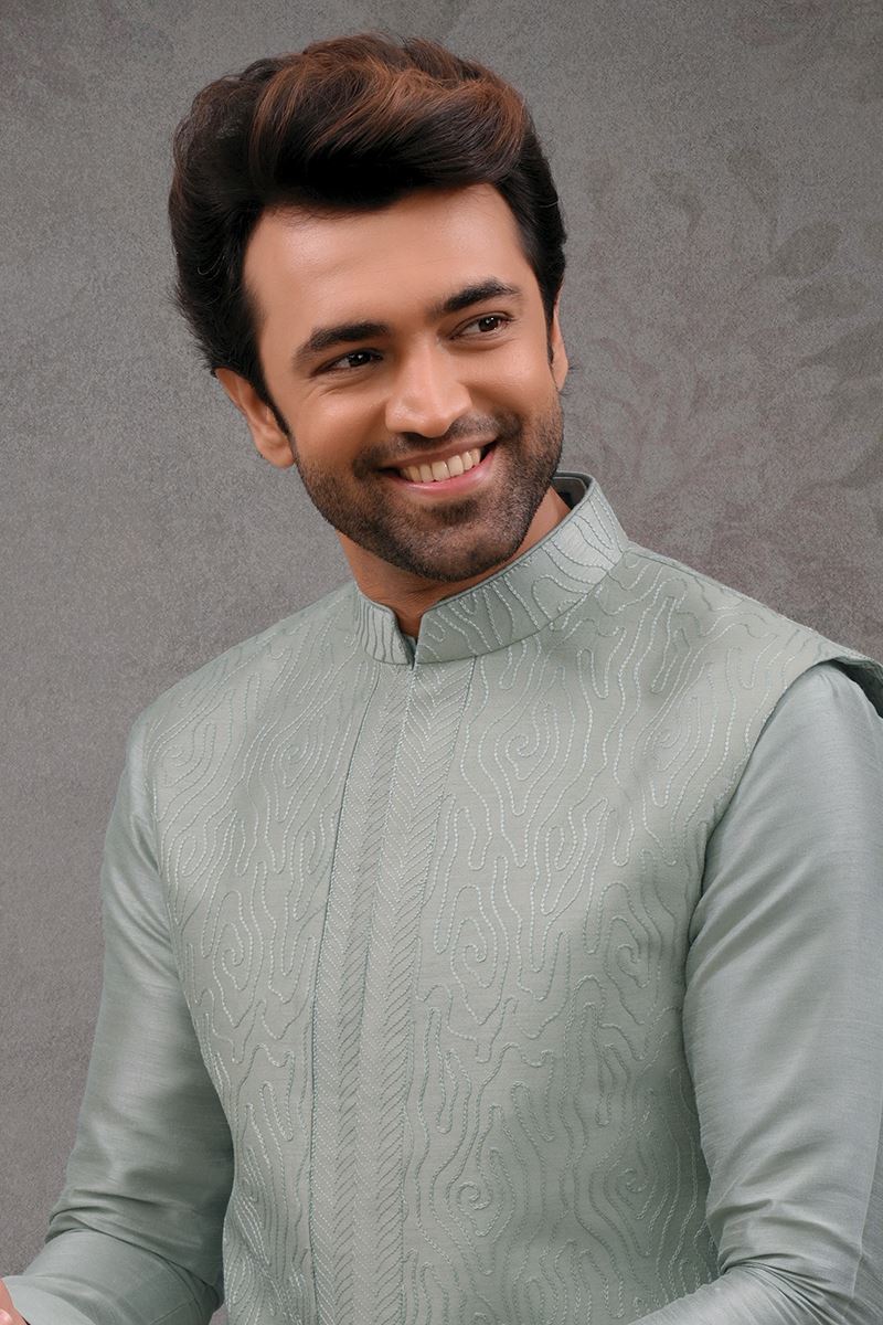 Artistic Sea Blue Designer 3-Piece Men’s Suit for Engagement and Reception