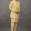 Impressive Yellow Designer 3-Piece Men’s Suit for Haldi and Festivals