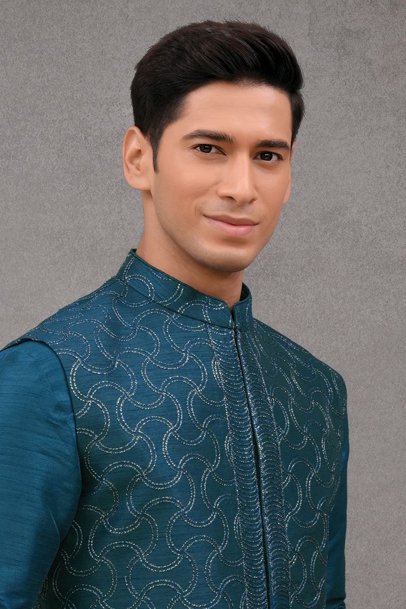 Fashionable Rama Blue Designer 3-Piece Men’s Suit for Wedding, Reception, Party, and Festivals