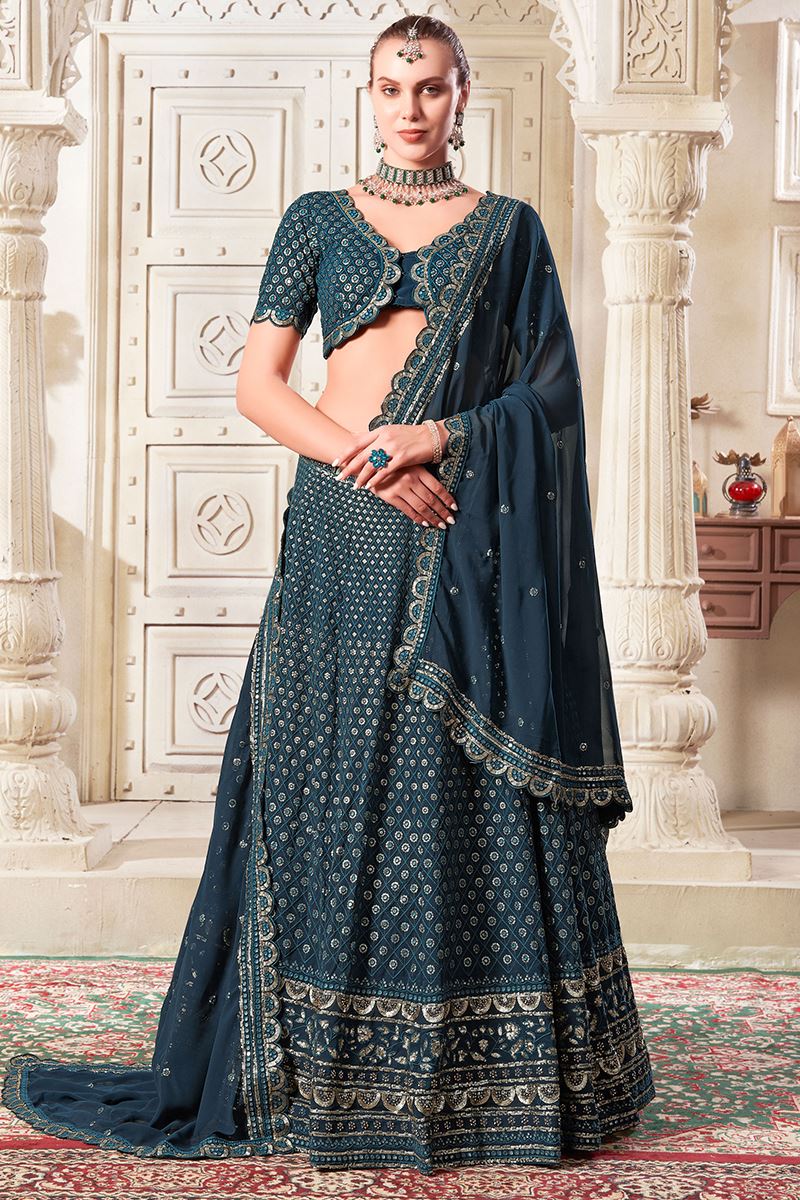 Exuberant Navy Blue Designer Lehenga Choli for Engagement and Sangeet