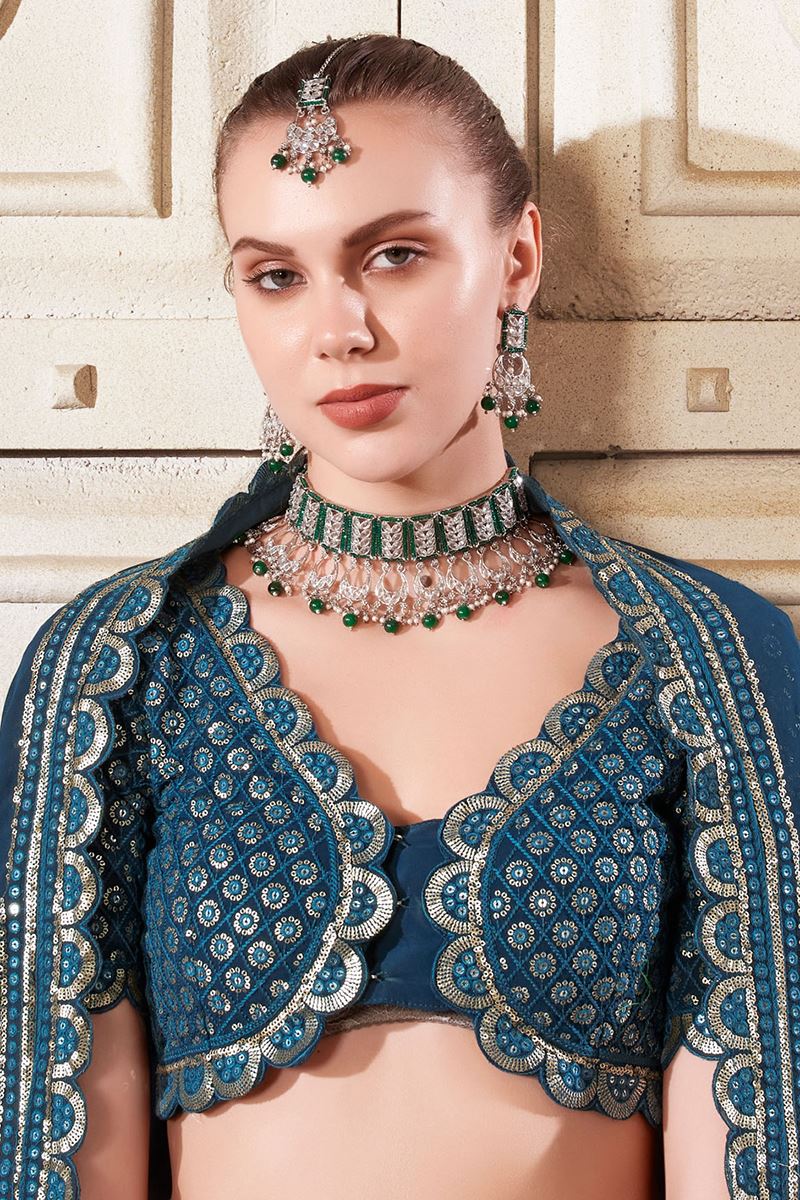 Exuberant Navy Blue Designer Lehenga Choli for Engagement and Sangeet