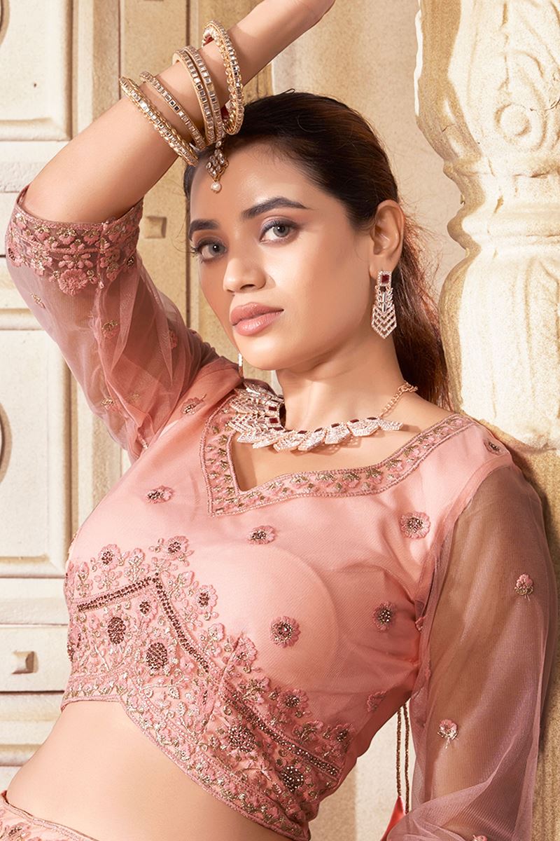 Delightful Dark Peach Designer Wedding Lehenga Choli for Engagement and Reception