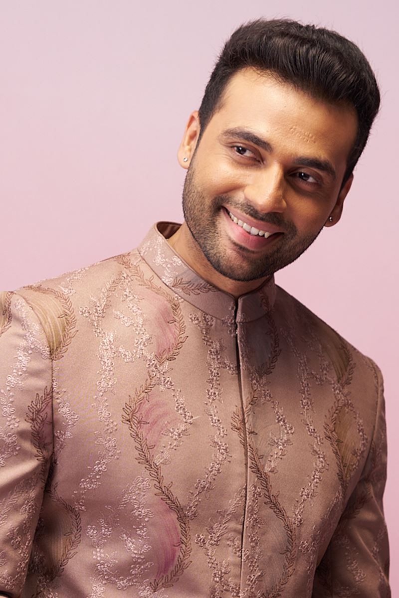 Enticing Rust Designer Nawabi Indo-Western Sherwani for Party, Engagement, and Reception