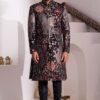 Artistic Black and Multi Designer Nawabi Indo-Western Sherwani for Party and Reception