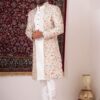 Majestic Off-White Designer Nawabi Indo-Western Sherwani for Engagement and Reception