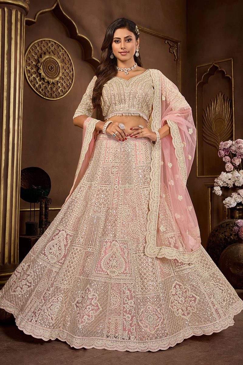 Charming Peach Designer Lehenga Choli for Engagement and Reception
