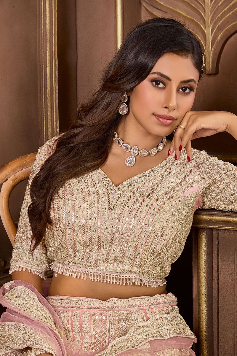 Charming Peach Designer Lehenga Choli for Engagement and Reception