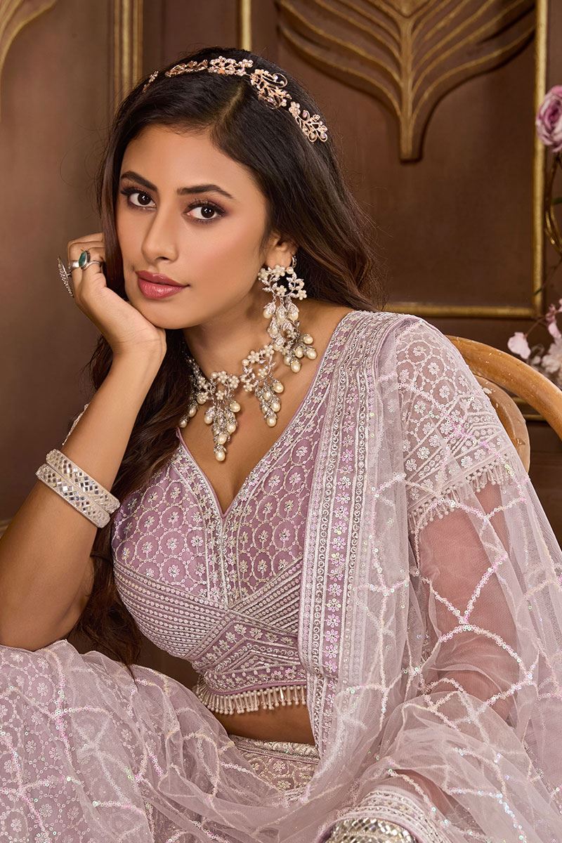Exuberant Lavender Designer Lehenga Choli for Engagement and Reception