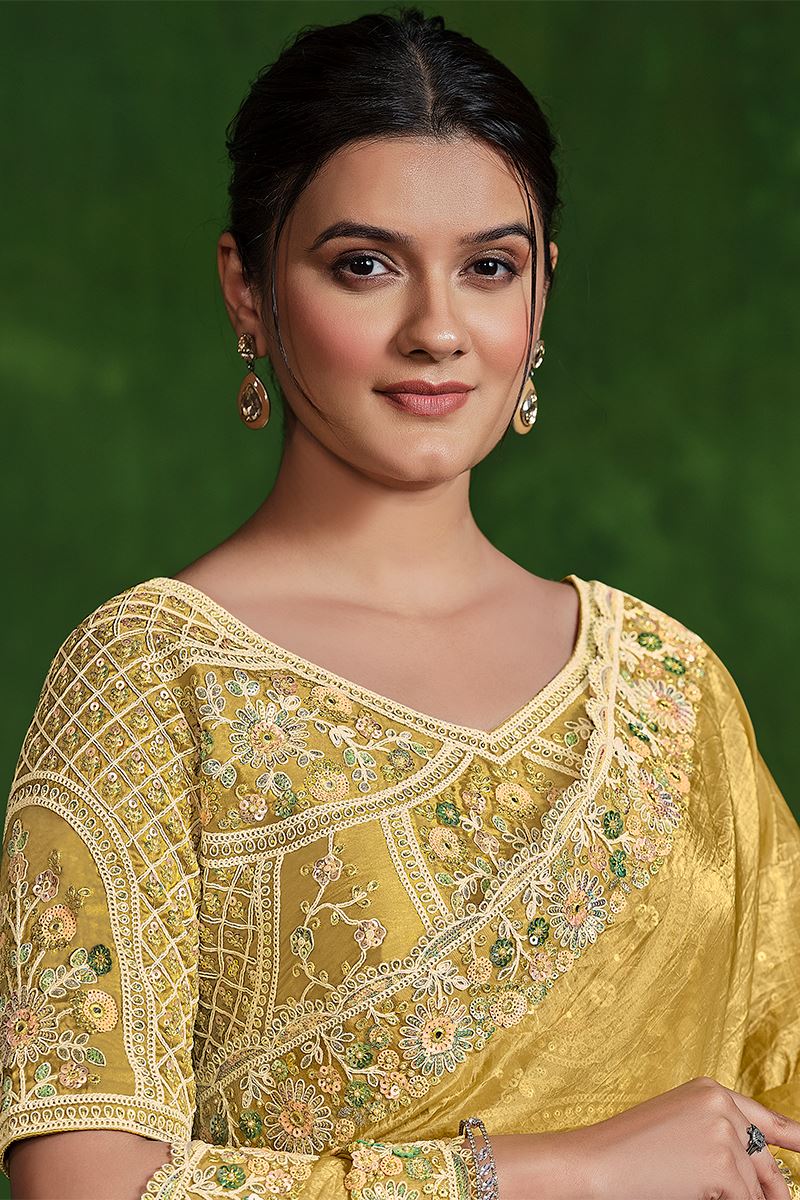 Creative Crush Paper Silk Designer Saree for Haldi, Weddings, Festivals, and Reception