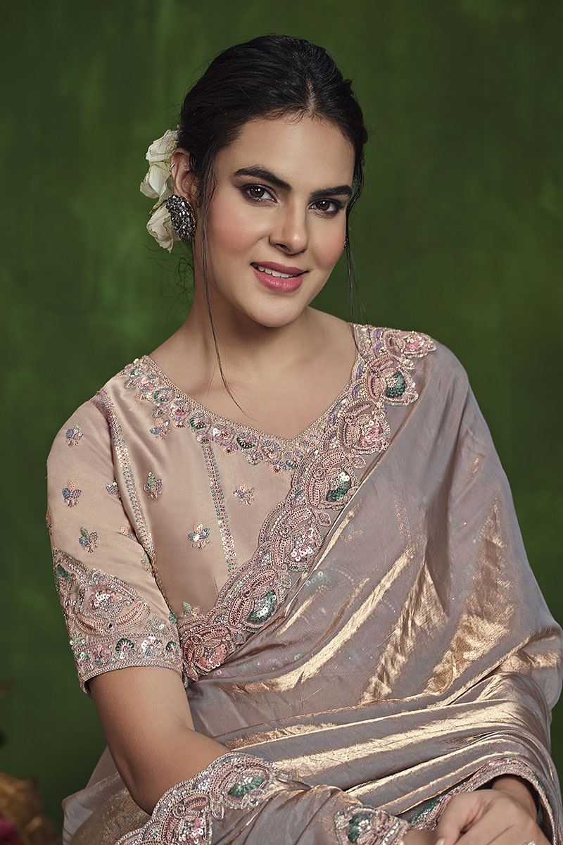 Mesmerizing 2 Tone Satin Silk Designer Saree for Engagement and Reception