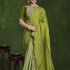 Flamboyant Crepe Silk Georgette Designer Saree for Mehendi, Wedding, and Reception