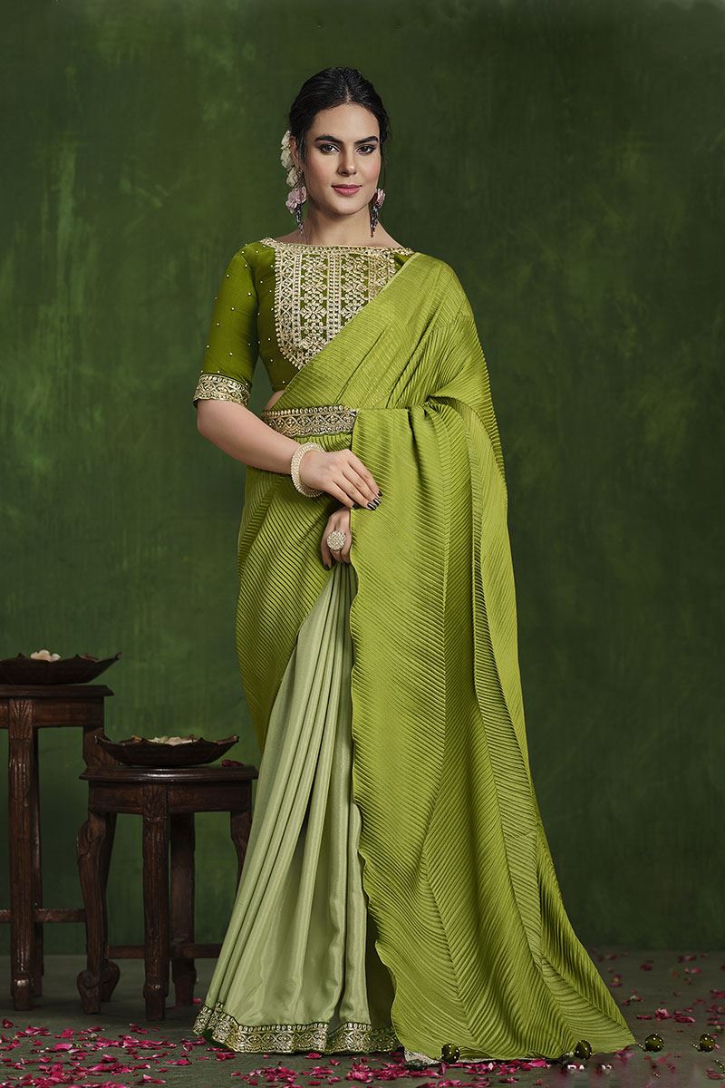 Flamboyant Crepe Silk Georgette Designer Saree for Mehendi, Wedding, and Reception