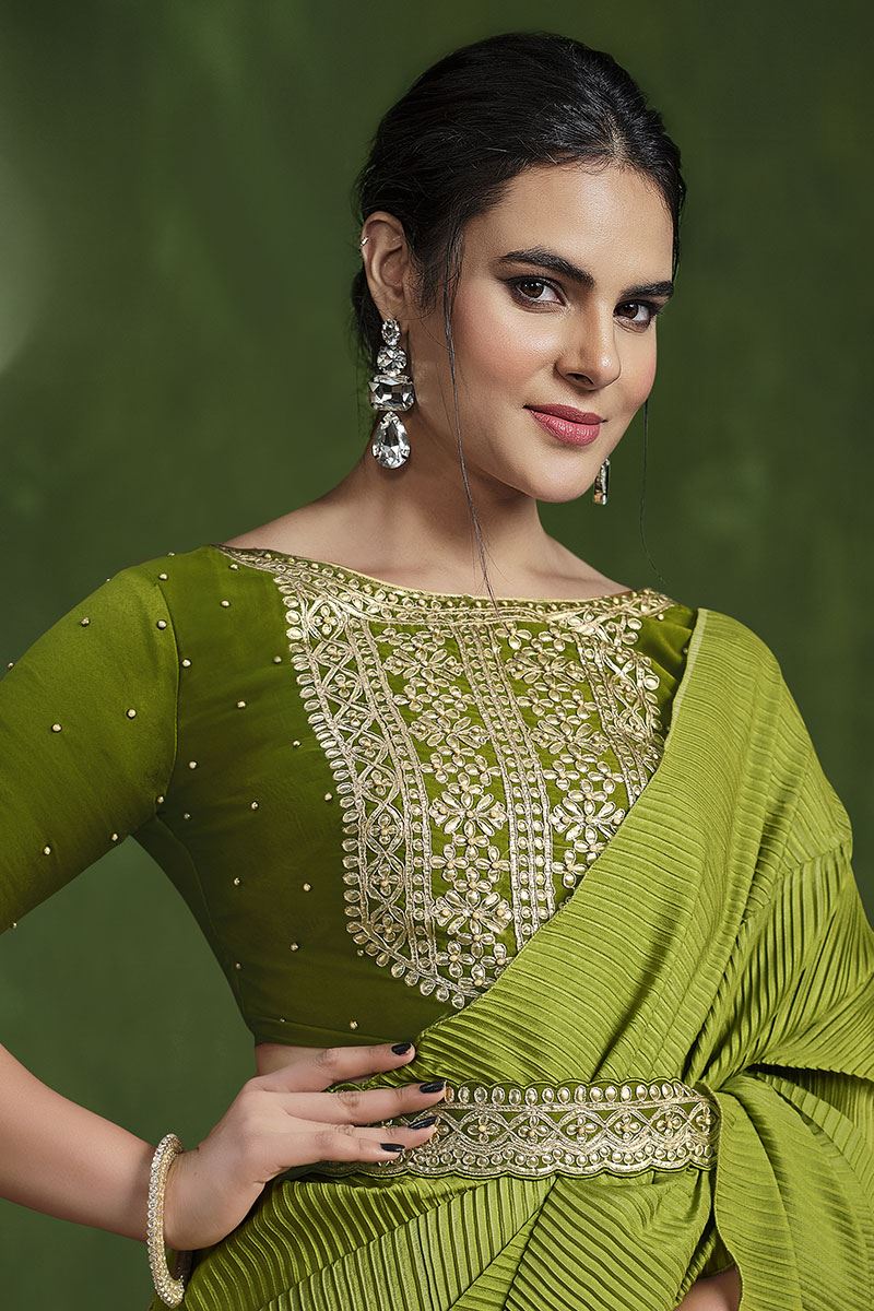 Flamboyant Crepe Silk Georgette Designer Saree for Mehendi, Wedding, and Reception