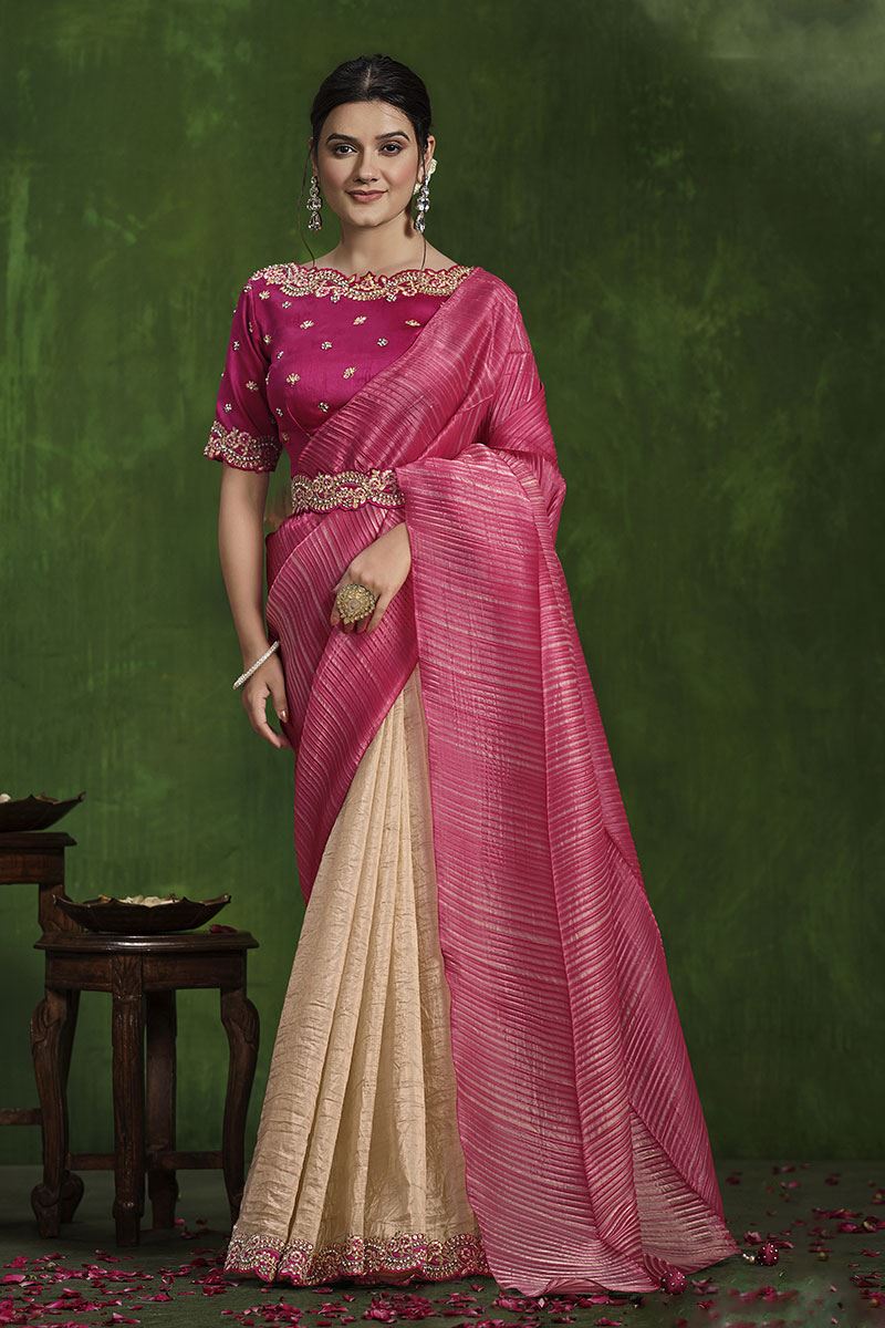 Amazing Banarasi Crush Silk Designer Saree for Wedding and Reception
