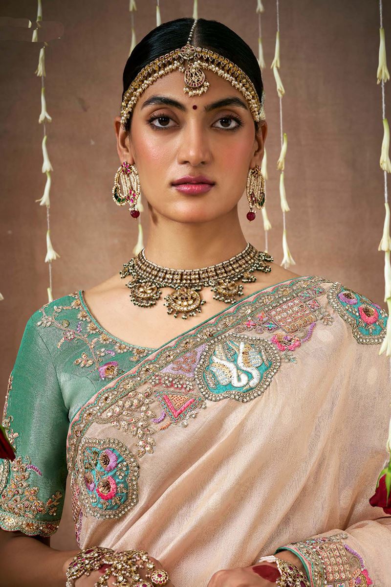 Attractive Tissue Dola Silk Designer Saree for Engagement, Reception, Party, and Festivals